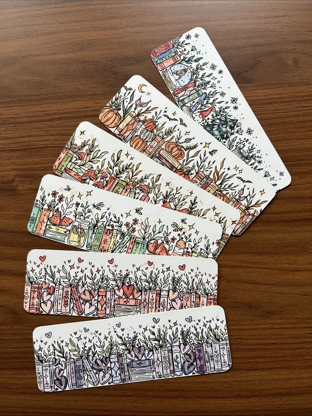 Set of 6 Seasonal Illustrated Bookmarks